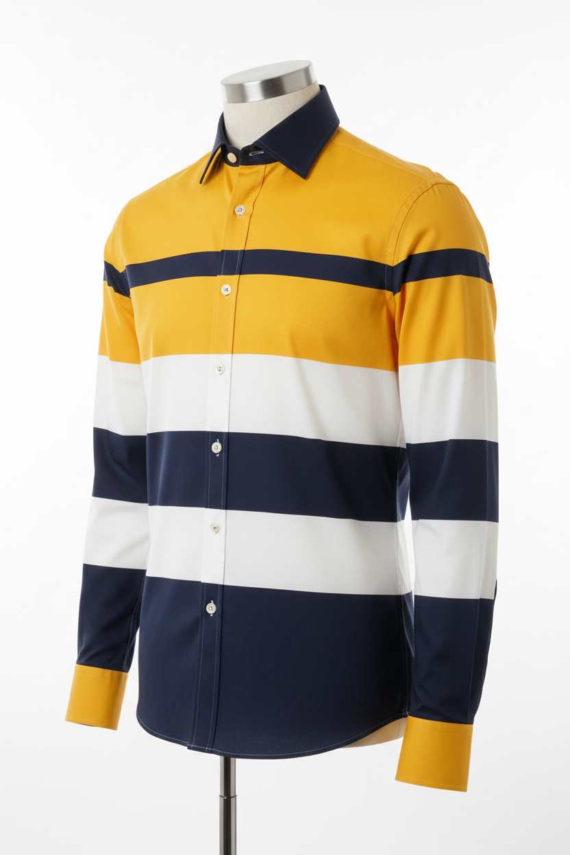 Chemise Rayées Tricolores Jaune Marine Blanc — Azuriq London