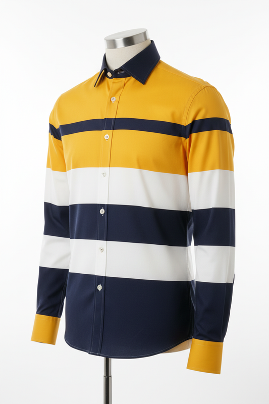 Chemise Rayées Tricolores Jaune Marine Blanc — Azuriq London